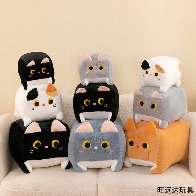 可爱新款方猫猫抱枕超萌方块猫咪玩偶趴枕毛绒玩具礼物